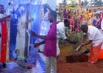 ആഴാകുളം ഇടവകയിൽ ഇതര മതസ്ഥരോടൊപ്പം ഒലിവ് മരം നട്ട് സമാധാന ദിനമാചരിച്ച് ക്രിസ്തുരാജ തിരുനാൾ കൊടിയേറി