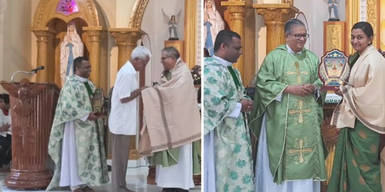 എം.വി.ആർ പുരസ്കാരം നേടിയ മോൺ. യൂജിൻ പെരേരയ്ക്കും വിശിഷ്ടസേവ മെഡൽ നേടിയ ശ്രീമതി അജിതയ്ക്കും കുലശേഖരം ഇടവകയുടെ ആദരം