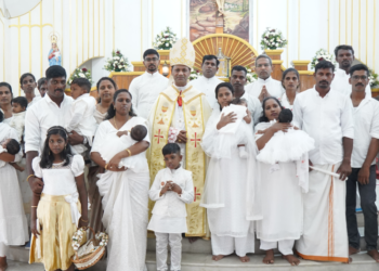 പ്രോ-ലൈഫ് കുടുംബങ്ങളിലെ 7 കുഞ്ഞുങ്ങൾക്ക് ബിഷപ് ക്രിസ്തുദാസ് ജ്ഞാനസ്നാനം നൽകി
